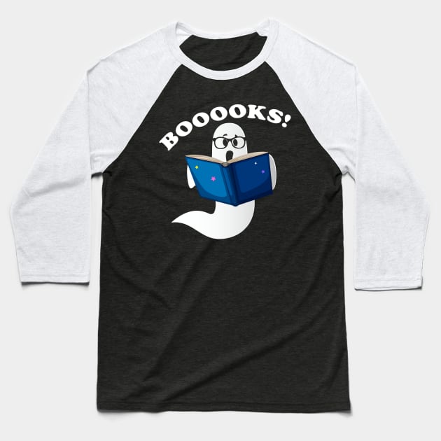 Ghost Reading Books Halloween - Booooks! Baseball T-Shirt by foxmqpo